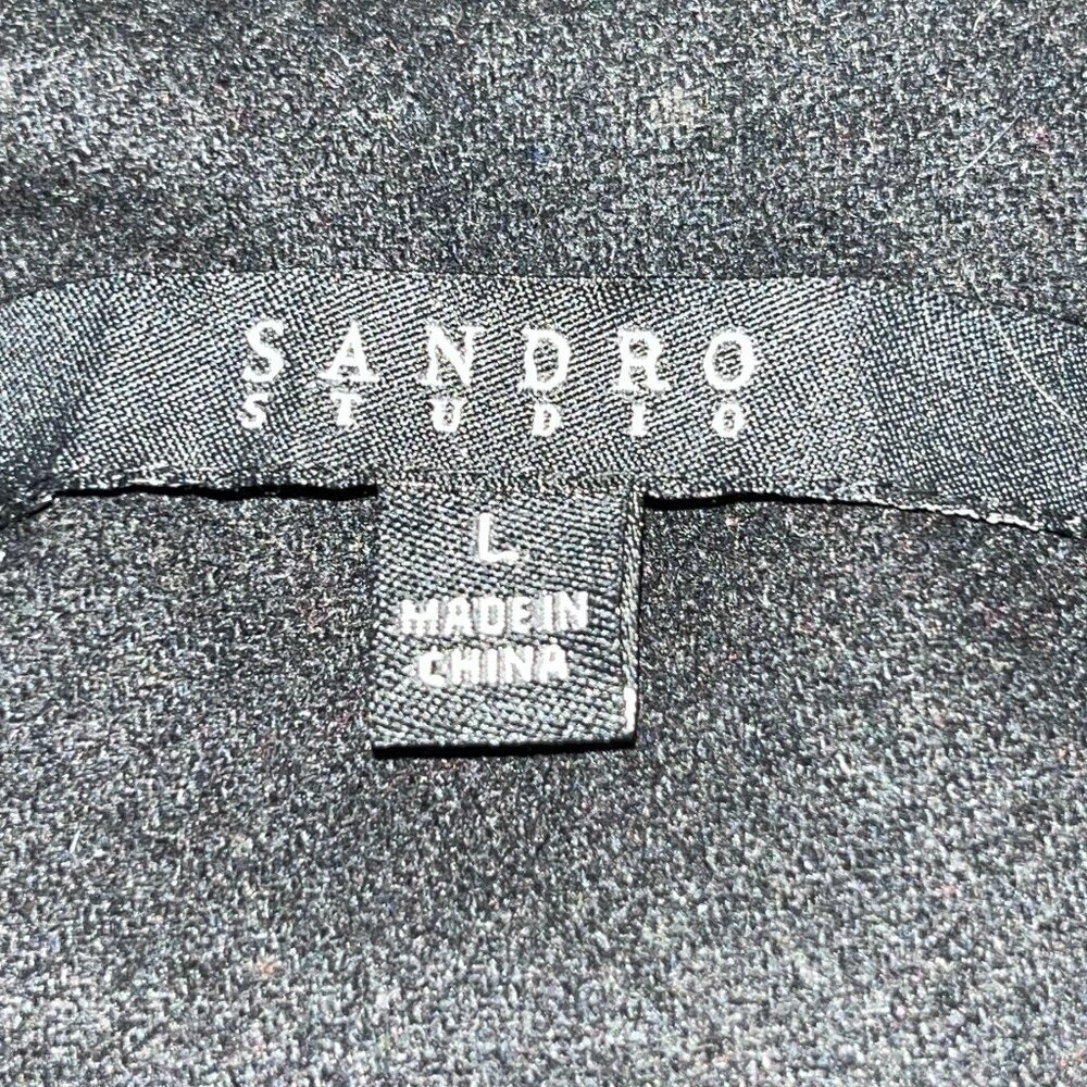 SANDRO STUDIO PARISIAN BLACK WOOL BLEND CAP CAPULET BUTTON FRONT TOPPER  L - Picture 8 of 11